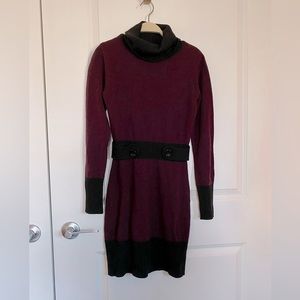 A. Byer Burgundy Black Turtleneck Sweater Dress